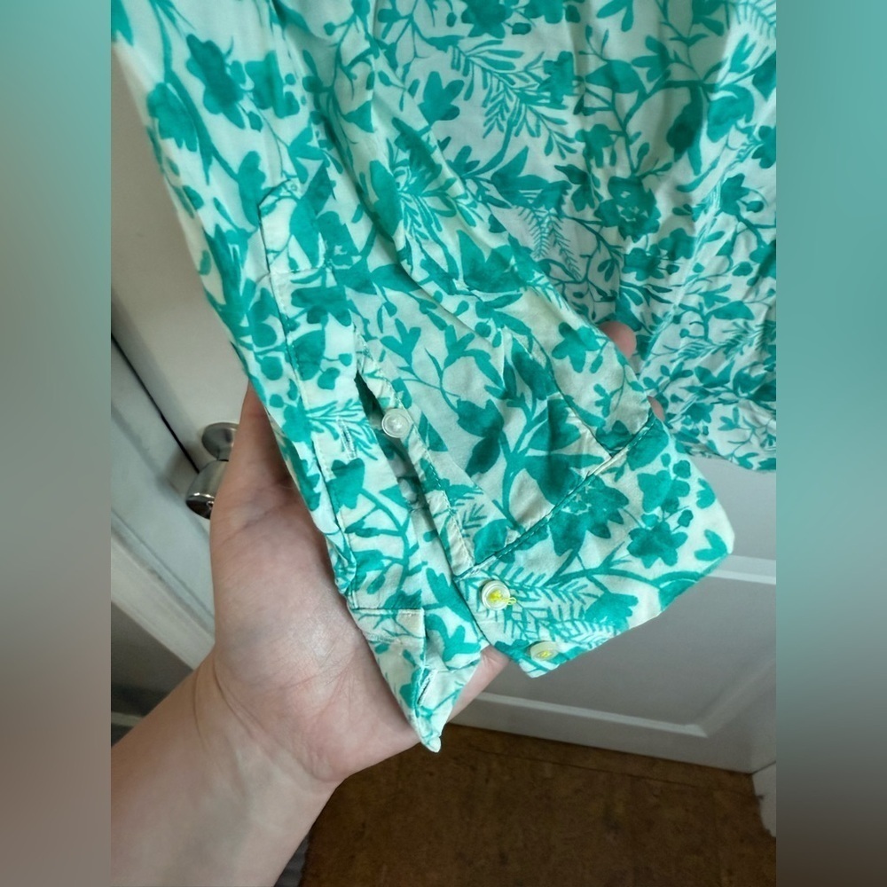 Maeve Women’s Teal & White Floral Long Sleeve Shirt - Size Small - Picture 4 of 7